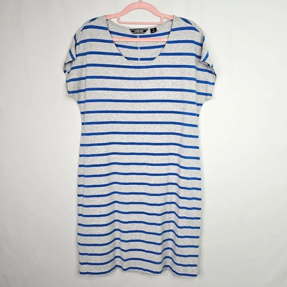 NEW LANDS' END SS T Shirt Dress size S 6-8 GRAY & BLUE STRIPES Casual Summer - Picture 2 of 5